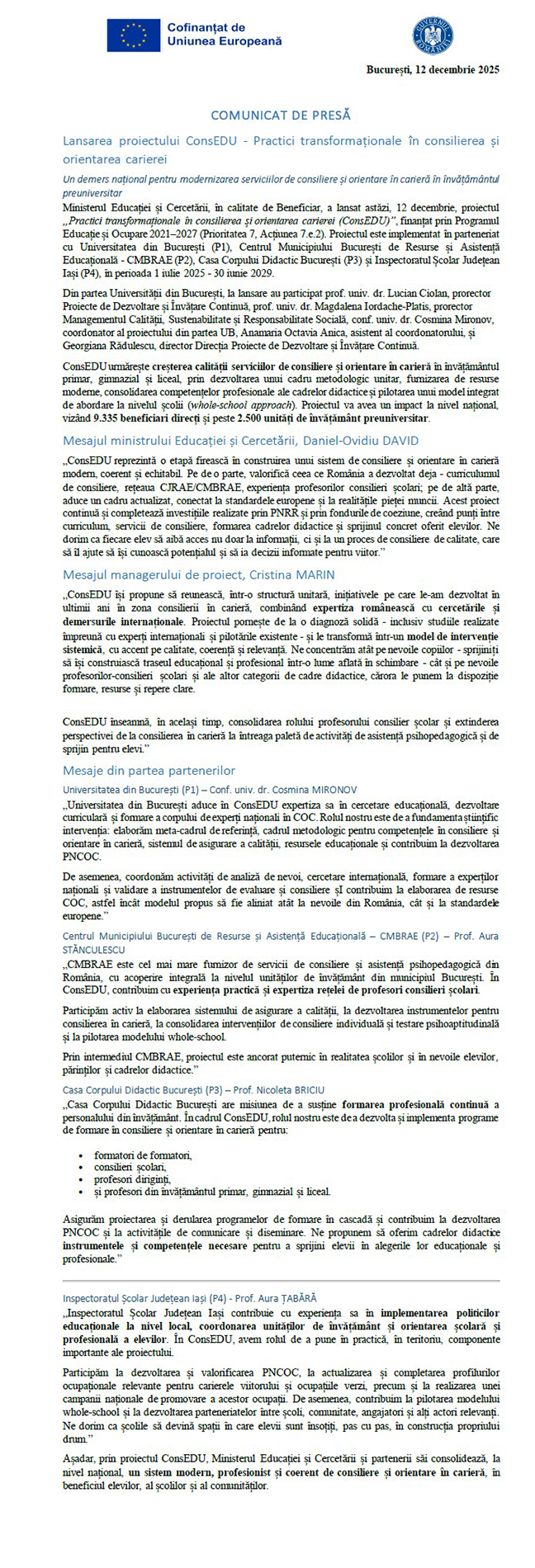 universitatea din bucuresti partenera in cadrul proiectului practici transformationale in consiliere